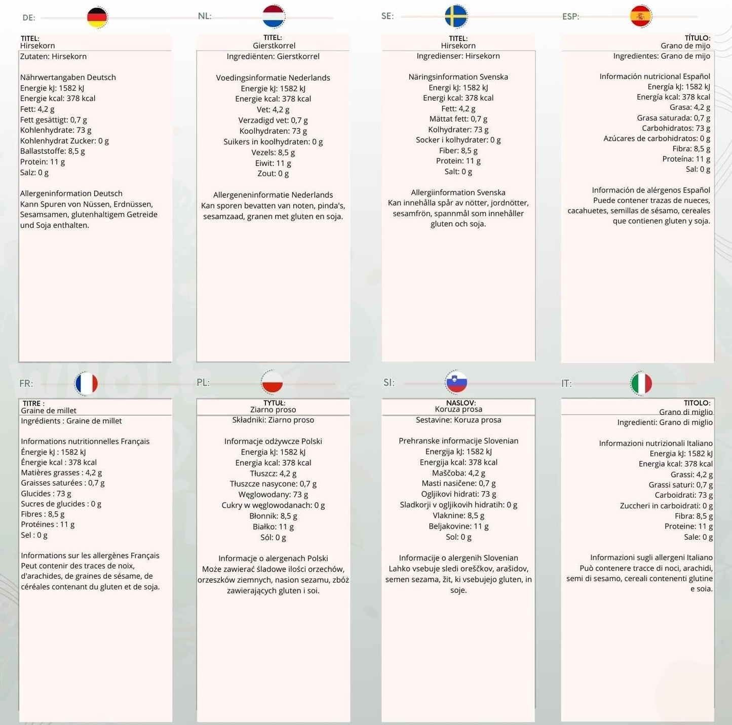Miglio integrale terrestre - non OGM - naturale - vegano - senza latticini - senza zuccheri aggiunti - 1 kg