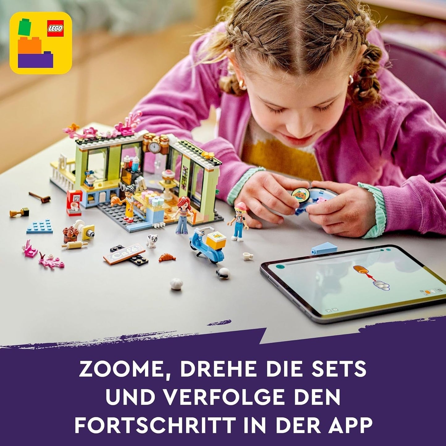 LEGO Friends Heartlake City Café, giocattolo per bambini, panetteria giocattolo, idea regalo per ragazze e ragazzi 6+, set di 3 personaggi da gioco e figura del cane 42618 Set da costruzione Besuche den LEGO-Store