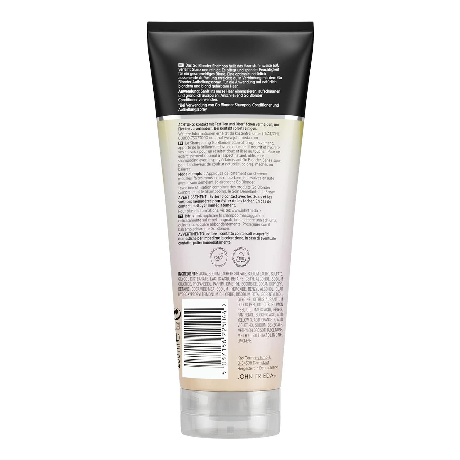 John Frieda Sheer Blonde Go Blonder Shampoo, 250 ml Doccia e Bagno Naty Shop