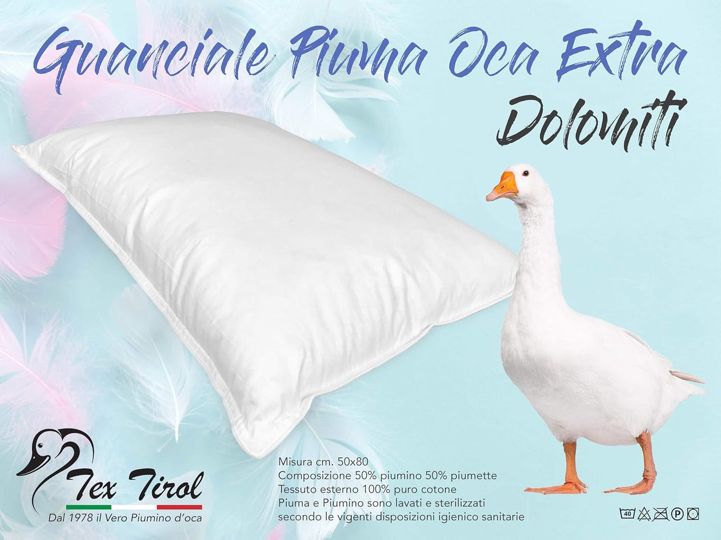 Guanciale Dolomiti Tex Tirol, piumino, cuscini standard in piuma d'oca Naty Shop