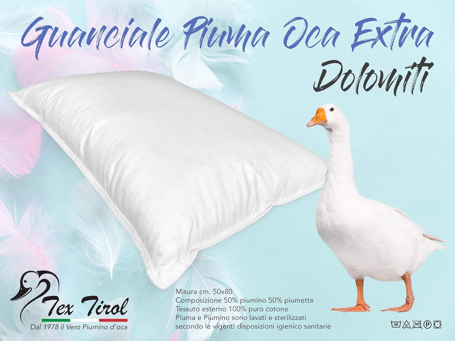 Guanciale Dolomiti Tex Tirol, piumino, cuscini standard in piuma d'oca Naty Shop