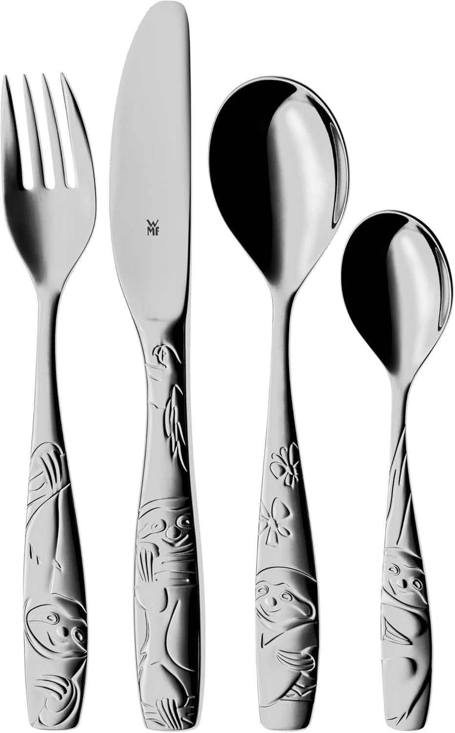 Set posate per bambini WMF Sloth 4 pezzi, da 3 anni, Cromargan lucido, lavabile in lavastoviglie Naty Shop