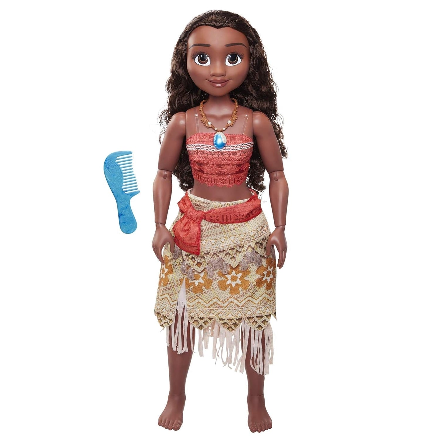 Disney Princess Vaiana, bambola da gioco da 80 cm, di Jakks Pacific, bambola mobile con spazzola per pettinare i suoi riccioli ondulati, abito ispirato al film, collana con ciondolo staccabile, Naty Shop Dolls, titolo predefinito