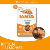 IAMS Delights Kitten Nassfutter - Multipack Katzenfutter mit Hunn in Sauce, alta qualità Futter für Junior Kätzchen von 1-12 Monate, 12 x 85 g