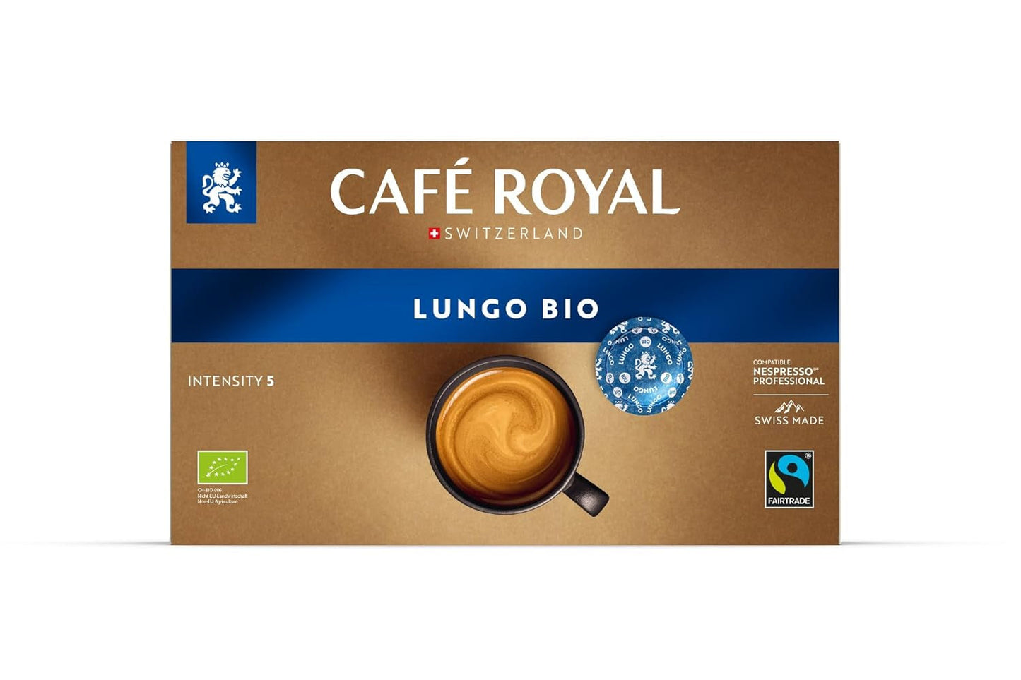 Café Royal Professional Pads, Bio Lungo, 50 cialde compatibili Nespresso (R) Professional per ufficio e gastronomia, bio e commercio equo e solidale zertifiziert, 100 centesimi di Arabica, intensità 5
