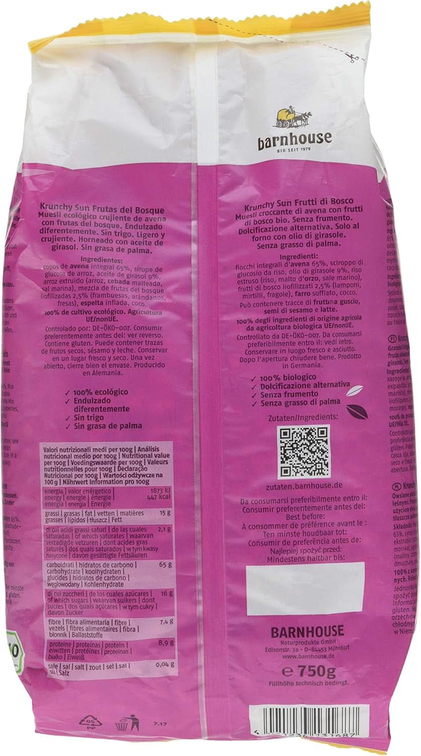 Muesli Barnhouse Krunchy Sun Fruits, 750 grammi Cereal Naty Shop