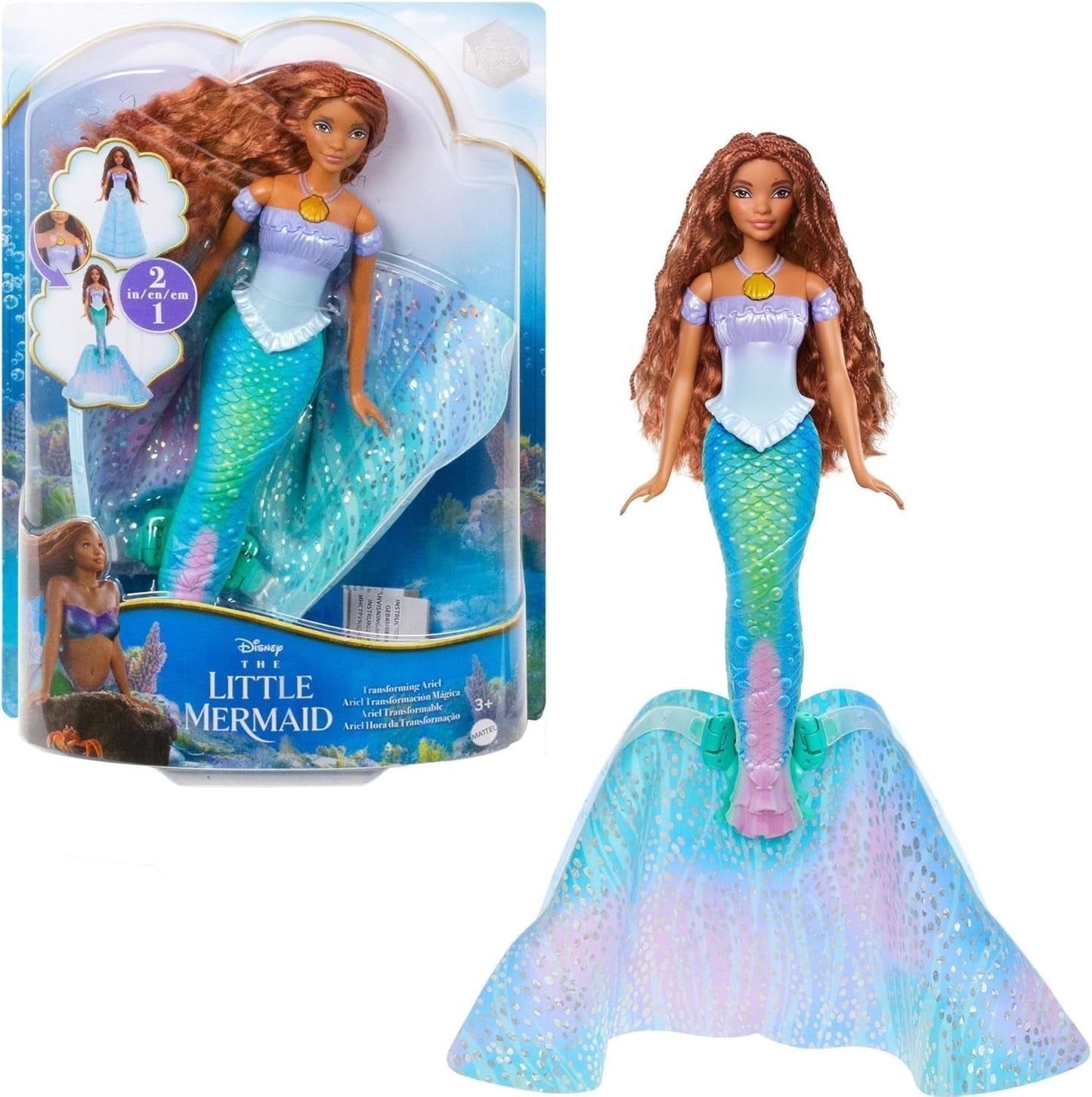 Mattel Disney Princess Ariel Doll, Ispirata al film La Sirenetta, Trasformazione: Giocattolo Sirena-Uomo, Giostrina, Regali Disney, Giocattoli di 3 anni, HLX13 Naty Shop Dolls Titolo predefinito
