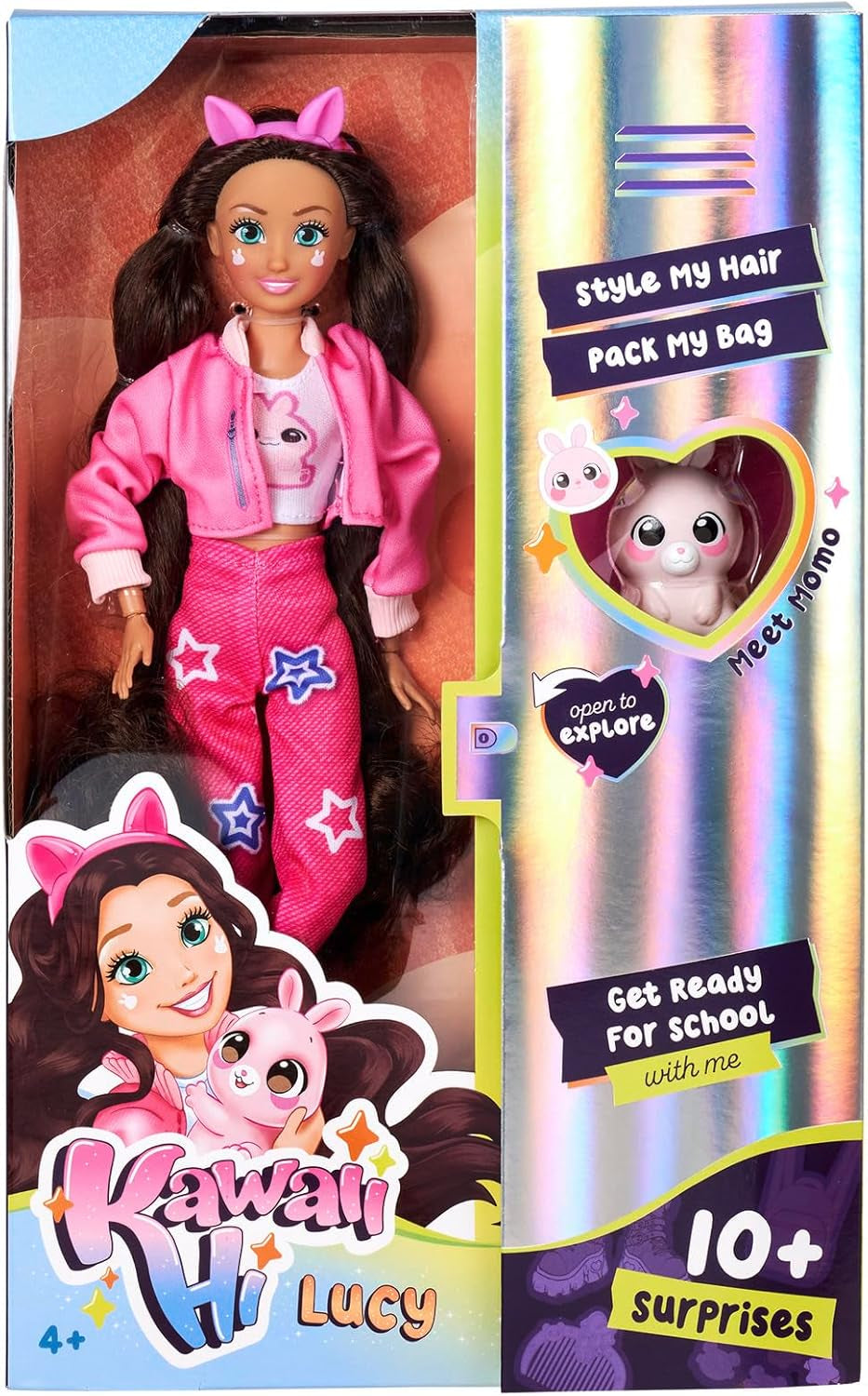 Simba 105953975 - Kawaii Hi Dress-Up Lucy Doll (26 cm) - Bambola articolata per parrucchiere, bambola coniglio a pelo lungo e accessori giocattolo da 4 anni in su