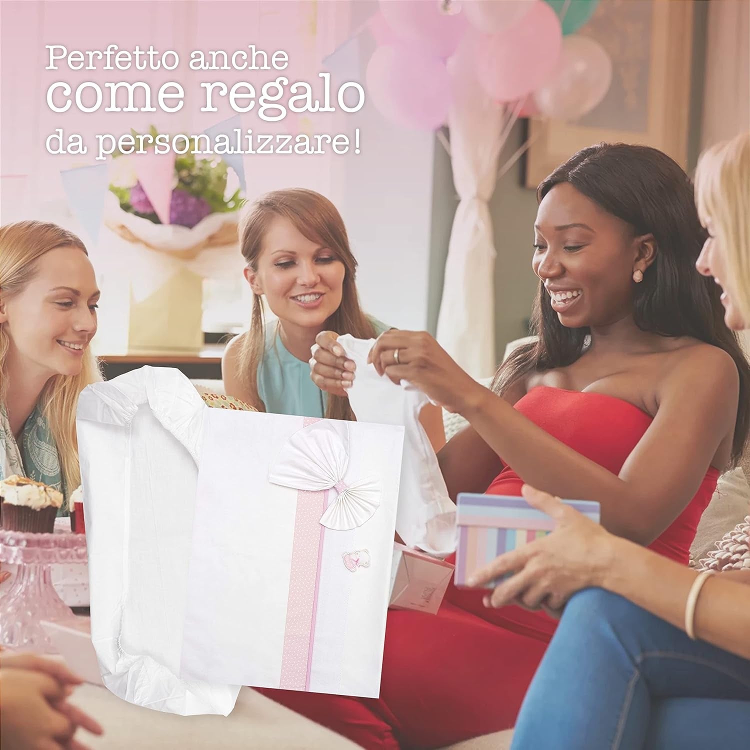 Completo lenzuola navicella bianco e rosa, composto da 1 lenzuolo con angoli, 1 lenzuolo sopra con nastro Aida per ricamo e 1 federa, 100% cotone, Trapunte e trapunte Made in Italy Naty Shop