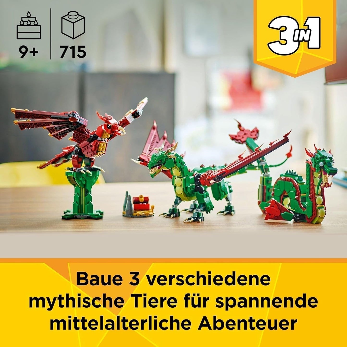 LEGO Creator 3In1 Drago Verde - Giocattolo - Si trasforma in serpente marino o fenice - Giocattolo da costruzione per animali per bambini - Regalo per ragazzi e ragazze a partire da 9 anni 31161 Set da costruzione Besuche den LEGO-Store
