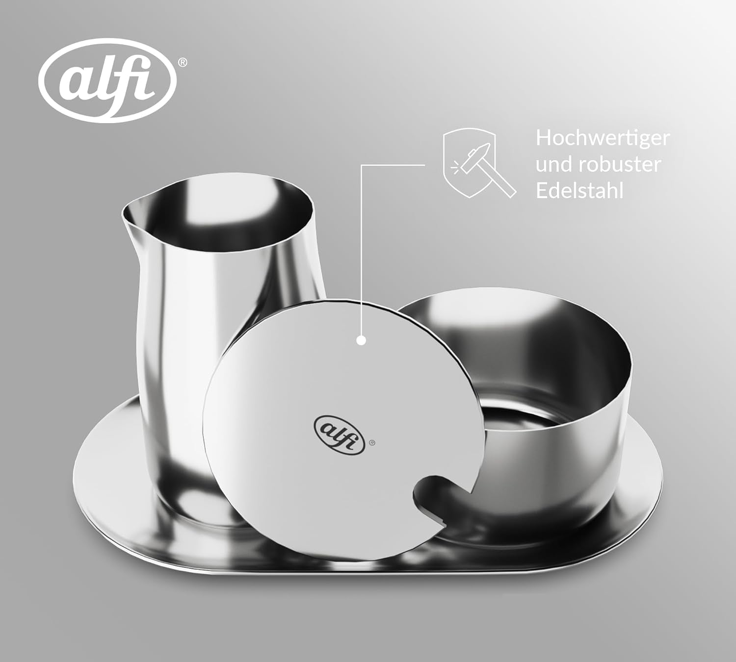SET LATTE E ZUCCHERO alfi set latte e zucchero in acciaio inox lucido di alta qualità, design elegante, lavabile in lavastoviglie, resistente