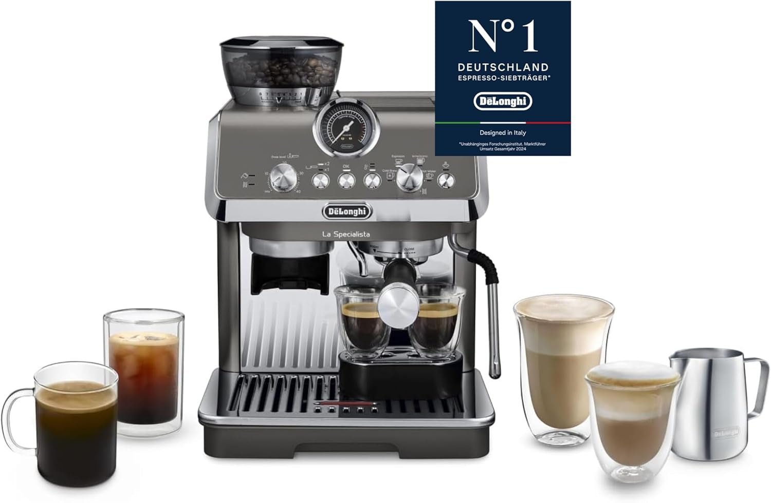 De'Longhi La Specialista Arte EC9155.MB macchina per caffè espresso portafiltro con macinacaffè, 8 impostazioni di macinatura, pressione 15 bar, 3 impostazioni di temperatura, montalatte, 1550 W, serbatoio da 1,7 litri, acciaio inossidabile/nero, incluso kit barista