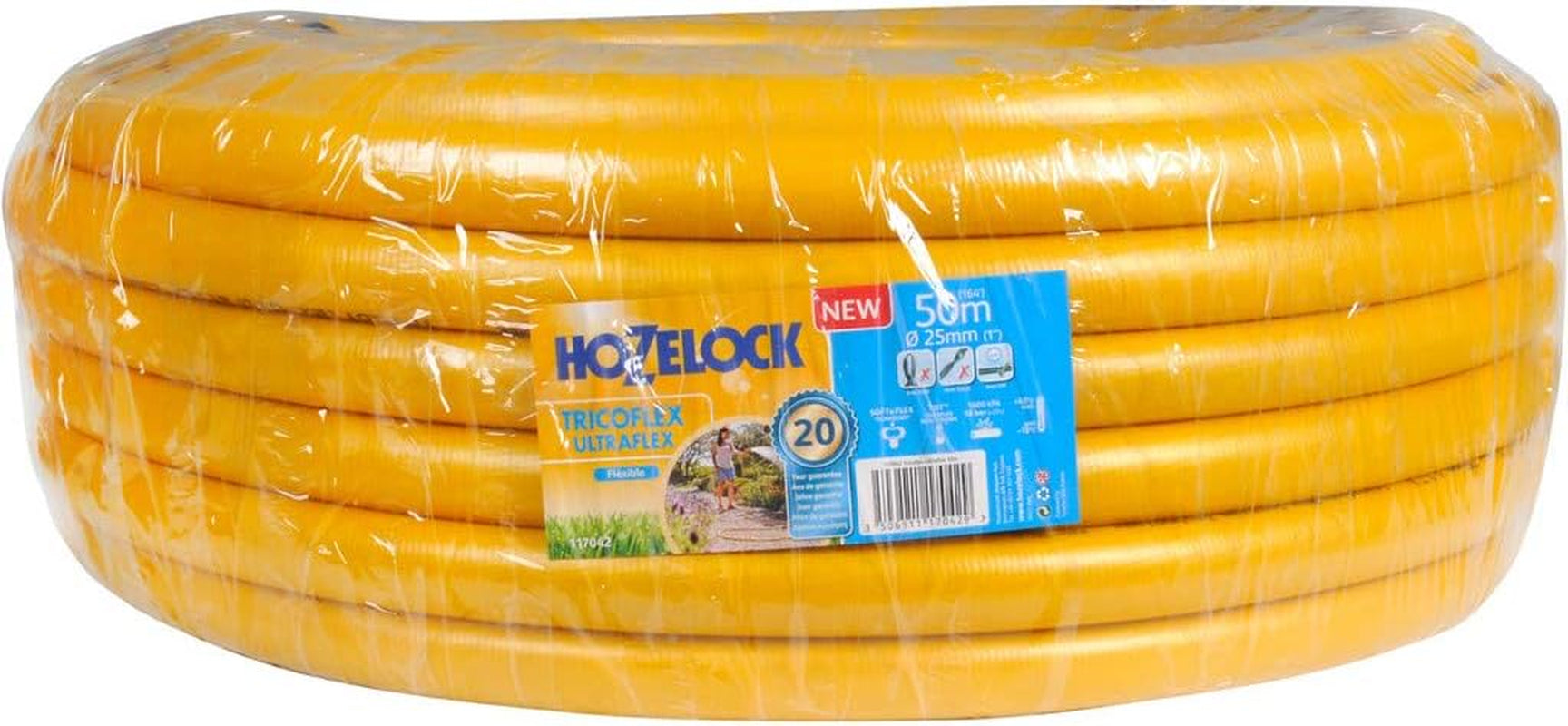 HOZELOCK - Tubo Tricoflex Ultraflex Ø 12,5 mm (1/2") 20 M: Tubo da giardino flessibile, resistente alle intemperie, alla torsione e alla piegatura, in PVC riciclato al 40% [117002], giallo