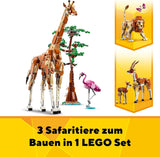 LEGO Creator 3In1 Animal Safari, set creativo con personaggi di animali, 3 opzioni di costruzione: giraffa, gazzella e leone giocattolo, animali giocattolo per ragazze e ragazzi, regalo naturale per bambini dai 9 anni in su 31150 Set da costruzione Beuche den LEGO-Store