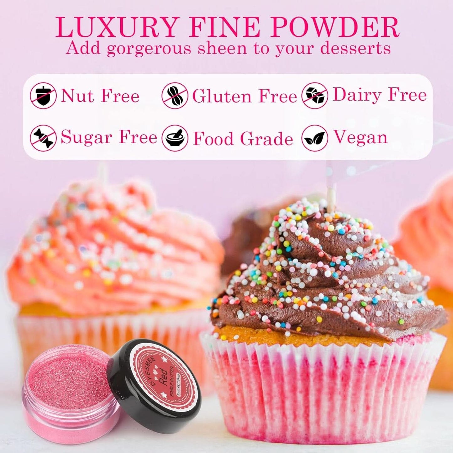 Glitter commestibili, Set da 4 o 6 tonalità di colore, 4 grammi per prodotto Glitter Naty Shop