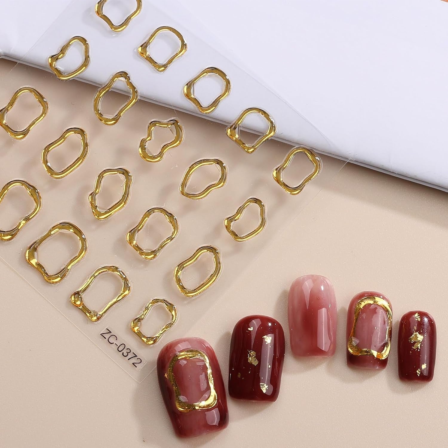 JMEOWIO 6 Black 3D Nagelsticker Goldene Unregelmäßige Geometrische Nail Art Sticker Self-klebend Nagelaufkleber 5D Stereoscopico Dekoration Nageldesign Zubehör
