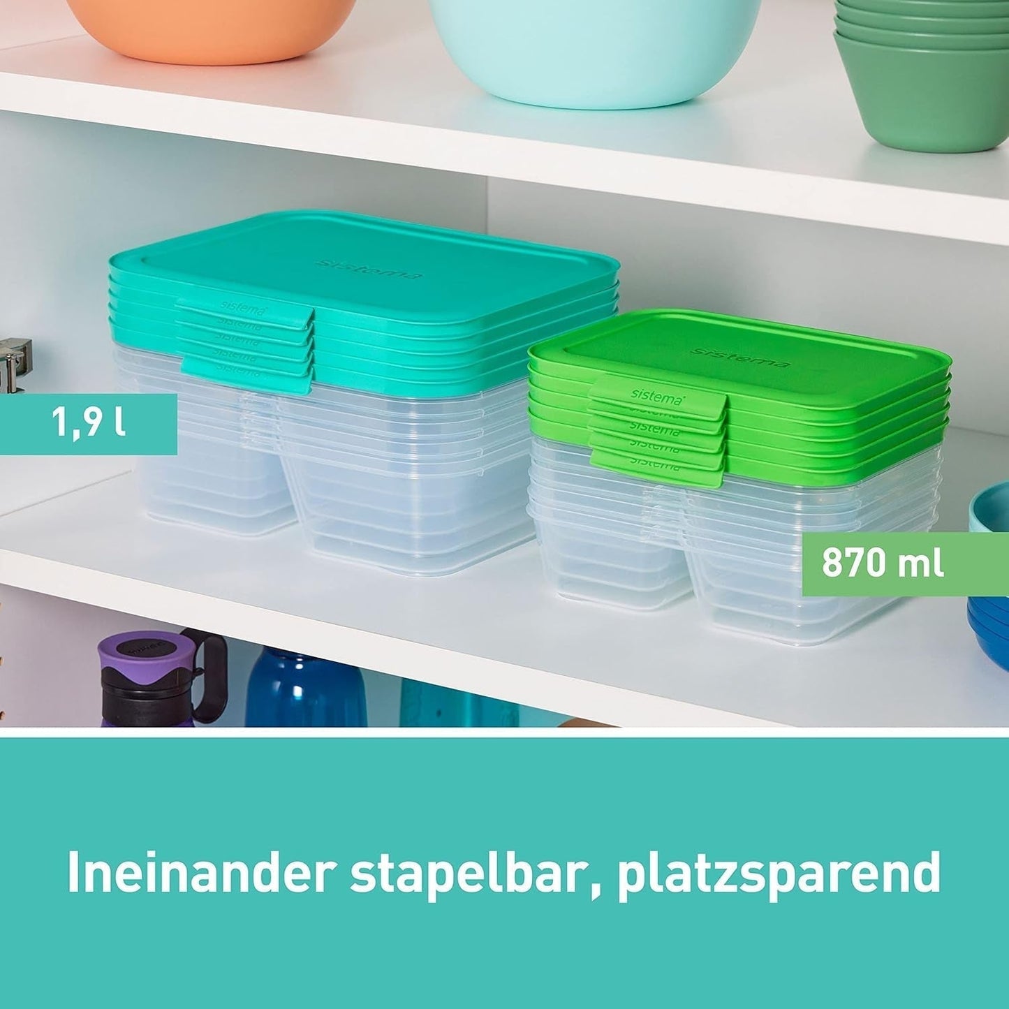 Contenitori per la conservazione degli alimenti del sistema IT Nest Scatole per la preparazione dei pasti | Contenitori ermetici da 1,9 litri con TRE scomparti e coperchi | Senza BPA | Verde | 5 contenitori per alimenti Naty Shop