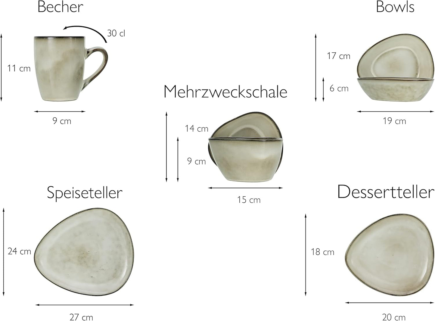 CreaTable, 23769, Serie CLOUDY, Sabbia, Set di stoviglie da 10 pezzi, Servizio combinato in porcellana, Lavabile in lavastoviglie e adatto al microonde, Produzione di qualità