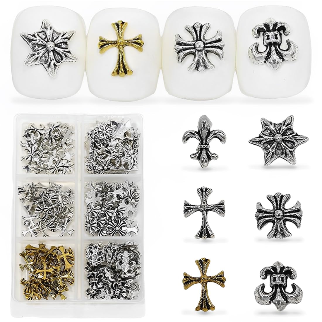 Mini Metall Nieten Punk Nail Charms Oro Argento Strasssteine ​​​​Nägel Charm Kegel Spikes Nagelschmuck Glitzersteine ​​​​Borchie per nail art Nagel Steine ​​​​Legierung Nagelanhänger Strass Nageldesign Zubehör