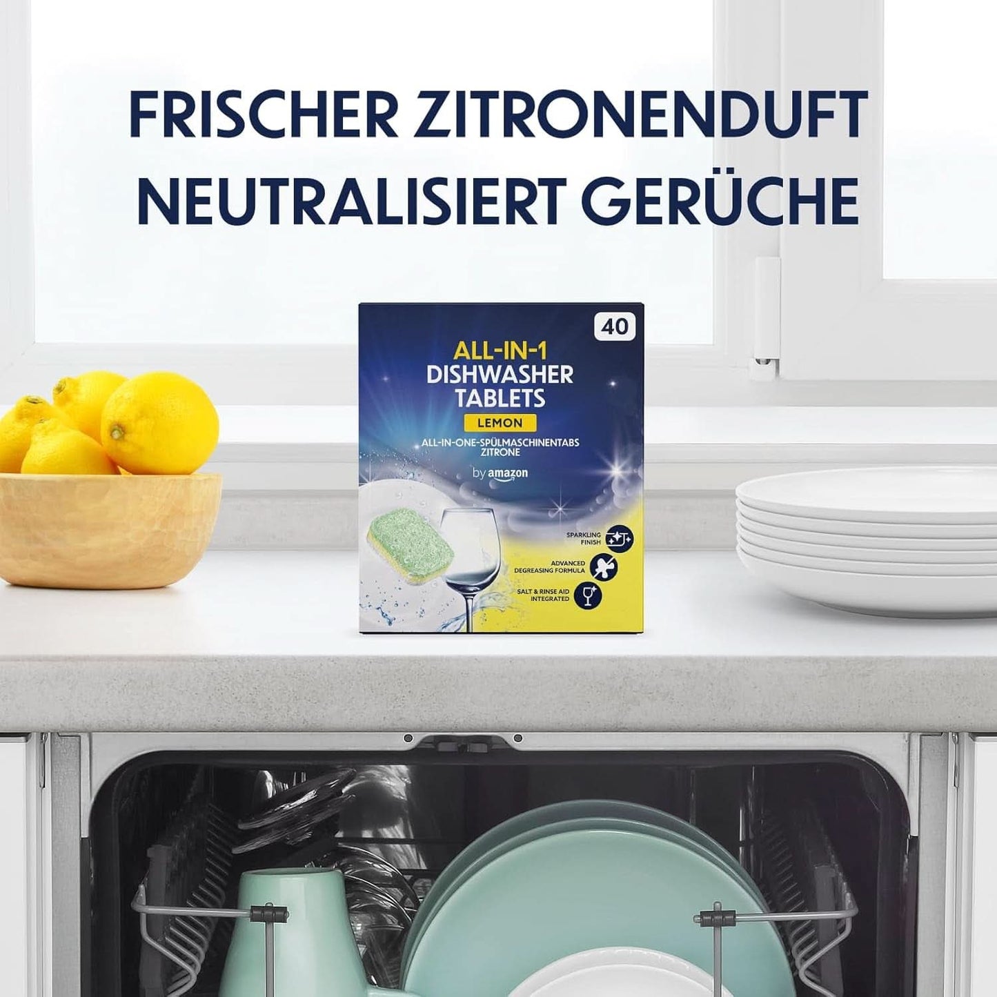 Pastiglie per lavastoviglie All-In-One, limone, 40 pastiglie Detersivi Cucina Naty Shop