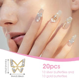 20 pz. Glitter Farfalla Ciondoli per Unghie, Strass per Nail Art, Pietre per Unghie, Farfalla Nail Art, Strass, Ciondoli per Unghie di San Valentino, Decorazione Fai da Te per Custodia per Cellulare