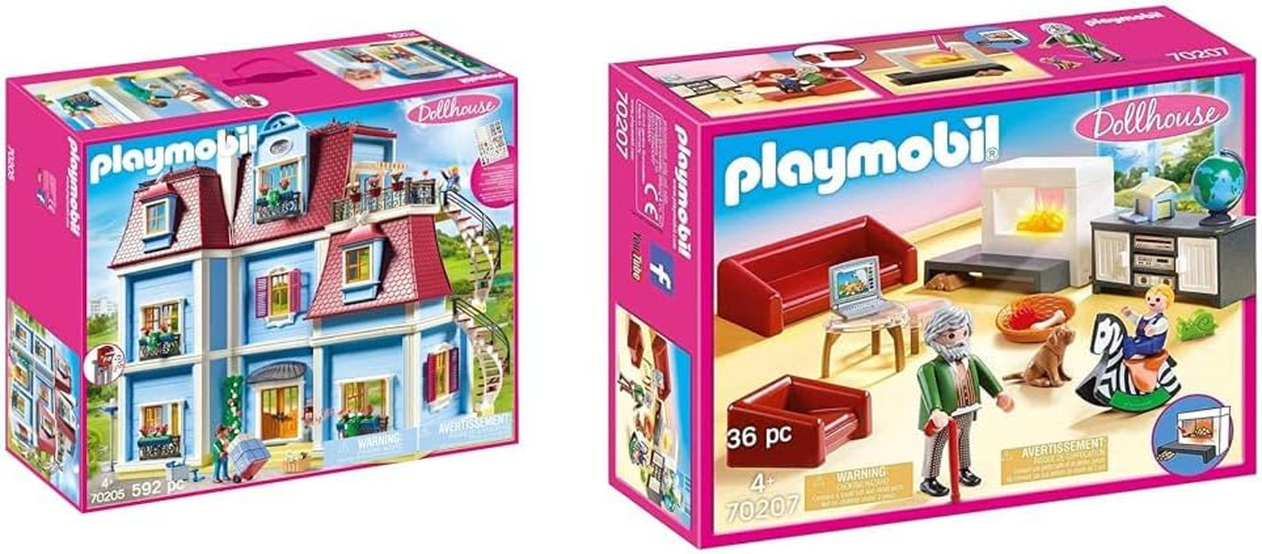 70205 La mia grande casa delle bambole con campanello funzionante, dai 4 anni in su e 70207 Soggiorno accogliente con casa delle bambole con effetti di luce, dai 4 anni in su