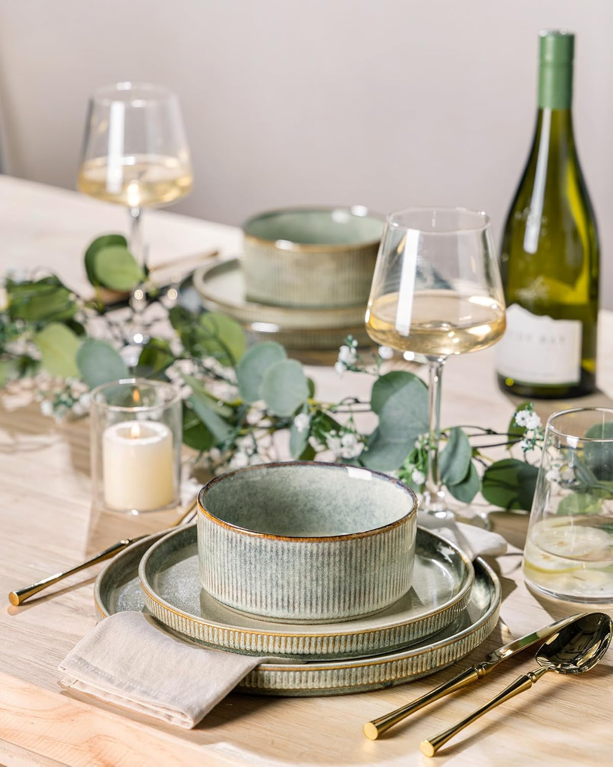 GBhome Set di Stoviglie in Ceramica per 6 Persone 18 Pezzi Set di Stoviglie in Porcellana Fatta a Mano con Smalto Reattivo Set di Ciotole e Piatti Utilizzabili nel Microonde e in Lavastoviglie