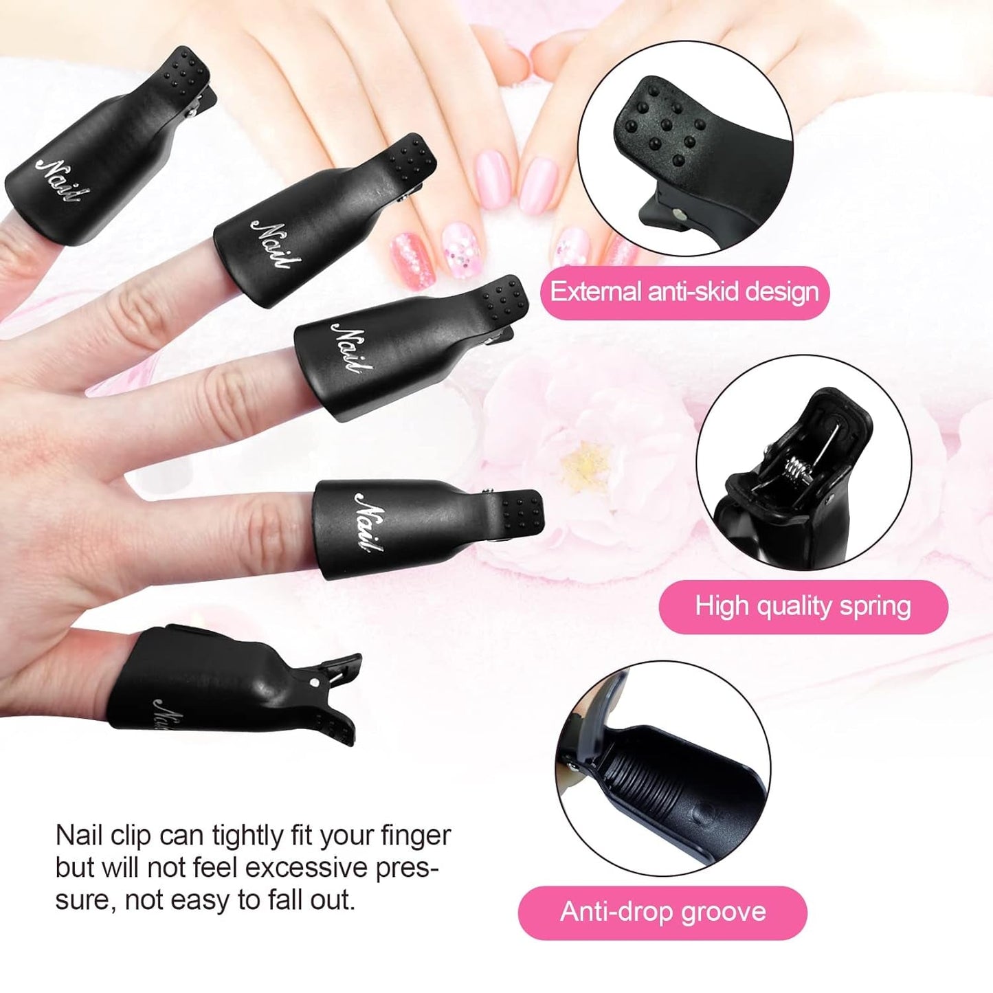 Hanyousheng Nagellackentferner Clips, Nagel Clips, 10 Stück Schwarz Nagelclips, Nagel Klammer, Nails Art ​Cappuccio in gel, Soak off Clip Cap UV Gel Poliermittel Entferner Wrap Nail Tool