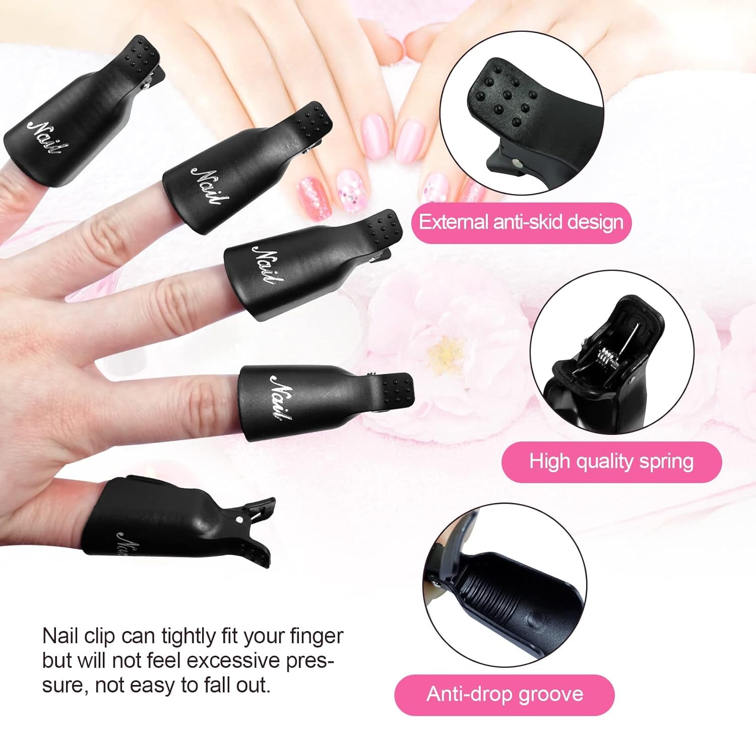 Hanyousheng Nagellackentferner Clips, Nagel Clips, 10 Stück Schwarz Nagelclips, Nagel Klammer, Nails Art ​Cappuccio in gel, Soak off Clip Cap UV Gel Poliermittel Entferner Wrap Nail Tool