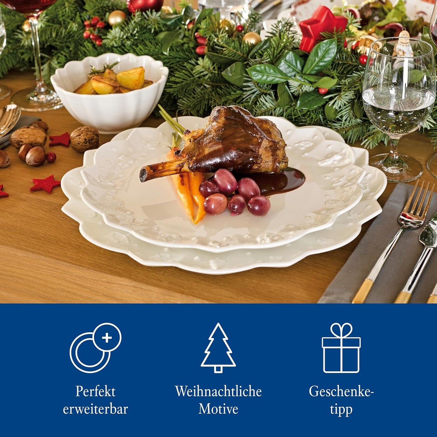 Villeroy & Boch Toy's Delight Royal Classic Servizio Piatti 8 Pezzi, Lavabile in Lavastoviglie e Utilizzabile nel Microonde, Bianco, Piatti, Servizio Piatti per 4 Persone, Stoviglie di Natale, Giocattoli, Porcellana Premium