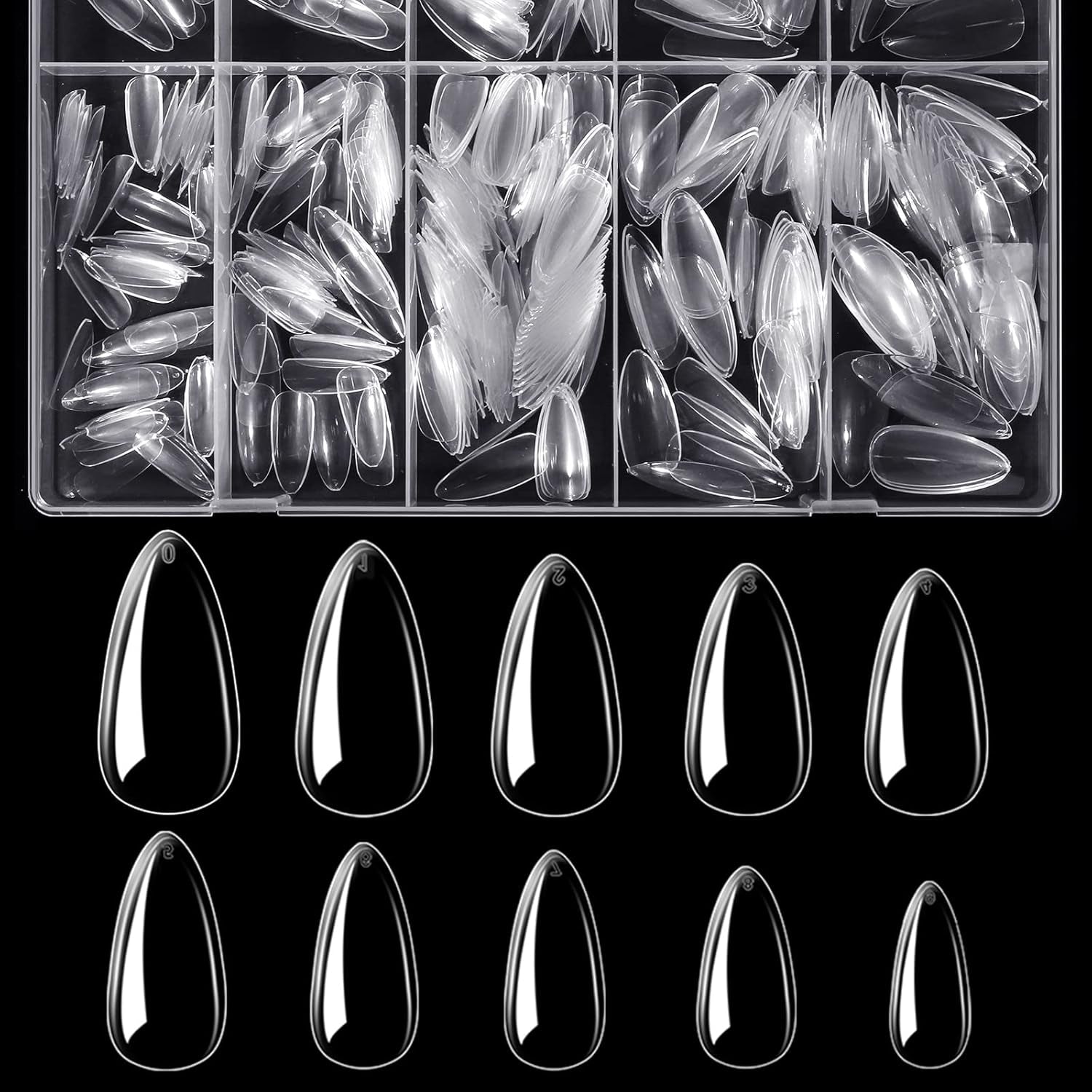 Btartbox Punte per unghie a mandorla extra corte - Gel a copertura totale X Punte per unghie in gel morbide XS - Semi-opache preformate per salone per unghie larghe 320 pezzi