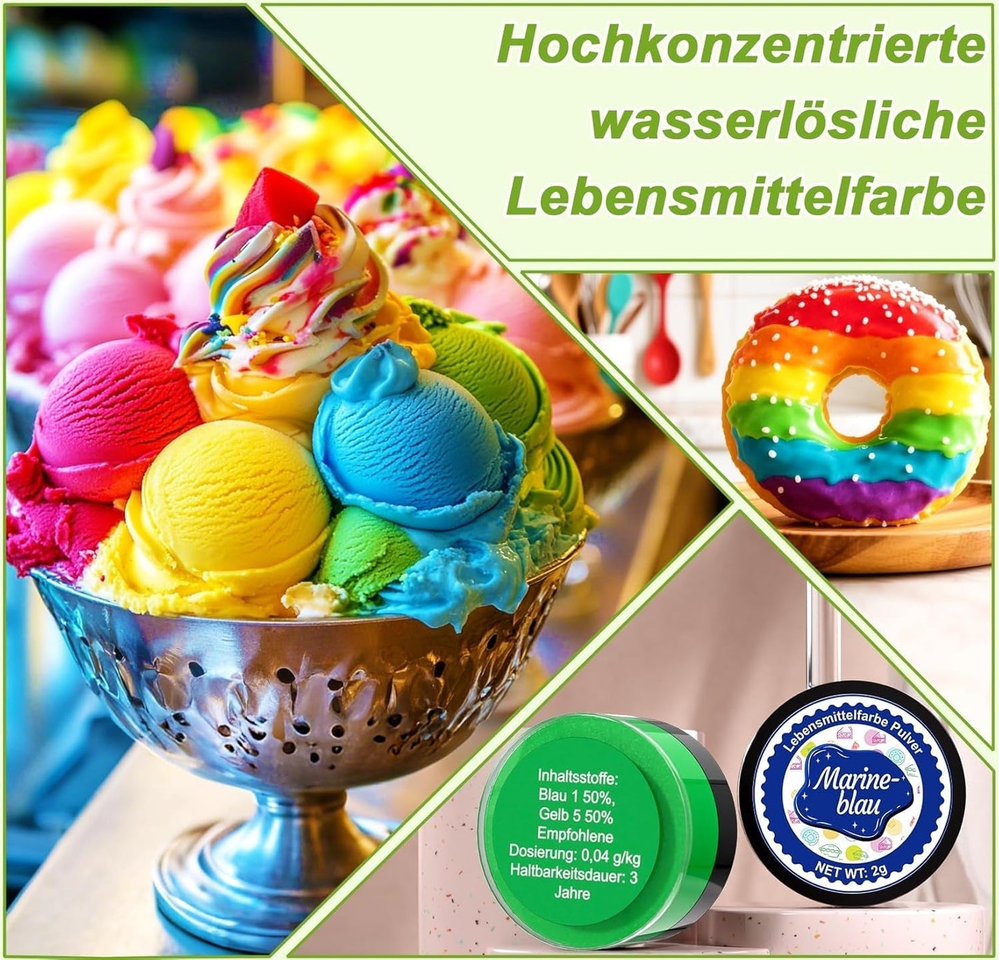 Colorante alimentare in polvere - 24 coloranti alimentari altamente concentrati coloranti alimentari vivaci per torte, macarons, fondente, dolci al forno, glassa, crema al burro, biscotti - 2 g (ciascuno)