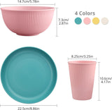 Tanice Set di stoviglie in plastica da 12 pezzi Piatti e ciotole Set di stoviglie per bambini per 4 persone Set di stoviglie in plastica con piatti, ciotole e tazze per cucina campeggio all'aperto
