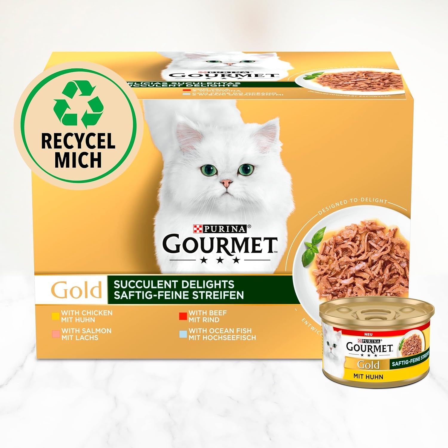 Gourmet Gold Succulent Fine Strips, Cibo Umido per Gatti con Pollo, Confezione da 12 (12 x 85g)