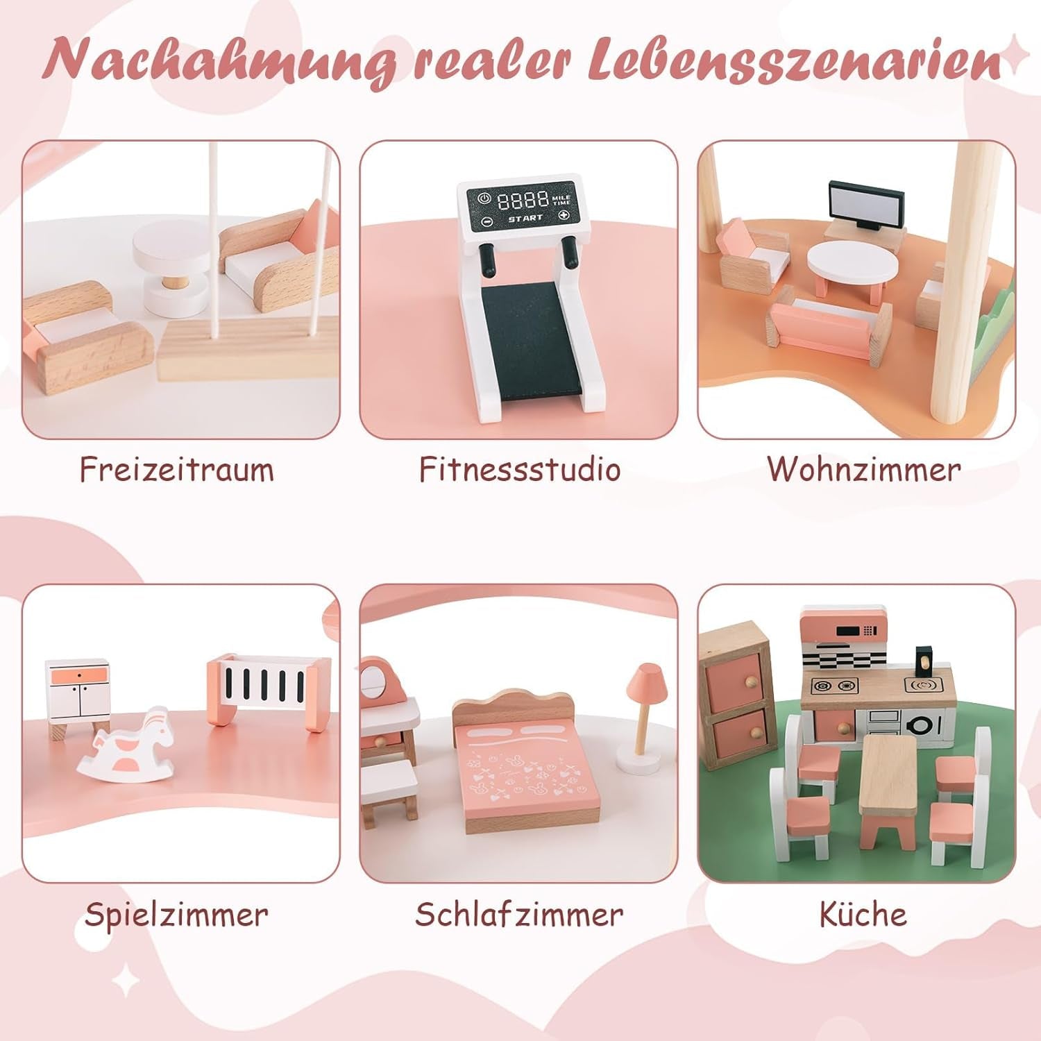 FANTASK Casa delle Bambole in Legno, Casa delle Bambole con 7 Camere e 7 Camere, Altezza 85 cm, con 32 Mobili e Accessori, Casa delle Bambole con Scala di Corda, Casa delle Bambole Regalo per Bambine di 3 Anni (Modello 3) Naty Shop Dollhouses
