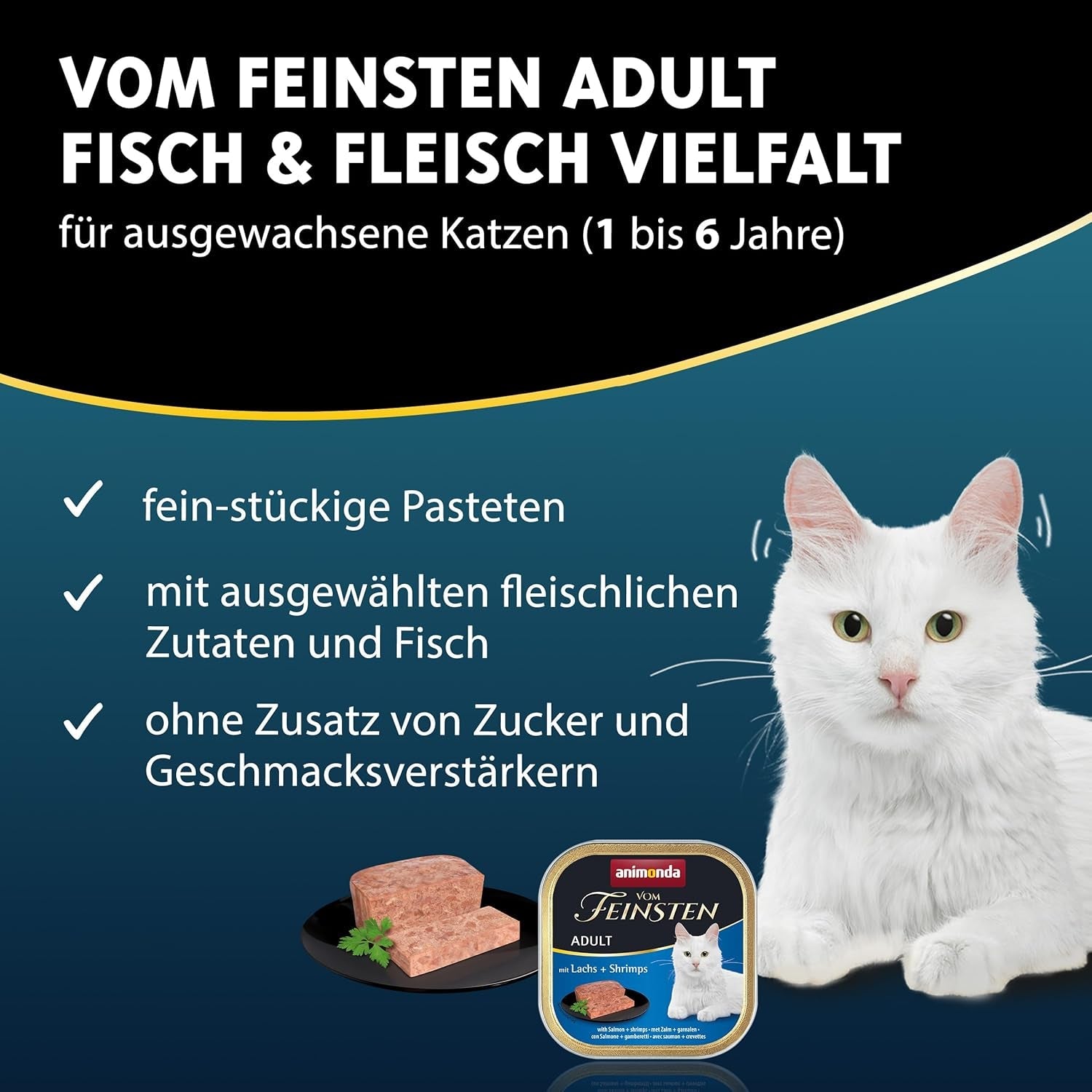 animonda Vom Feinsten Adult Fish & Meat Variety (32 x 100 g), cibo umido per gatti adulti, cibo per gatti senza cereali e senza zucchero, polpette fini in pezzi