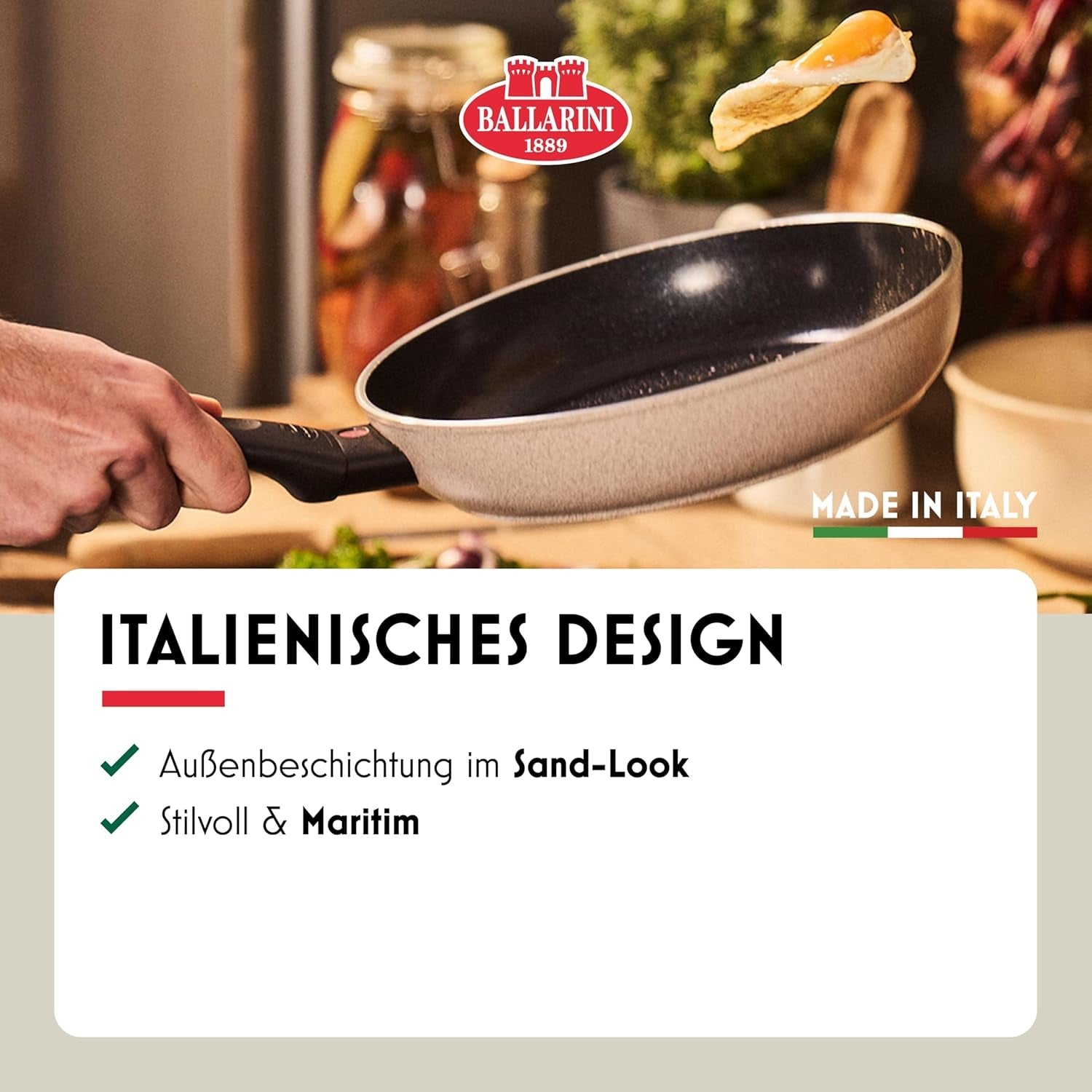 Padella Ledro, 24 cm, alluminio, adatta per induzione, rivestimento ceramico antiaderente, Thermopoint, Made in Italy, beige Pentole e Padelle Naty Shop