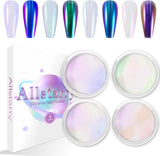 Chrom Nagel Pulver 4 colori irisierendes Aurora Pulver Metallic Spiegel Effekt Pigment Pearlescent Meerjungfrau Glitter Einhorn Glitter per smalto gel Nail Art Dekoration-Purpurgrüner Jadeit
