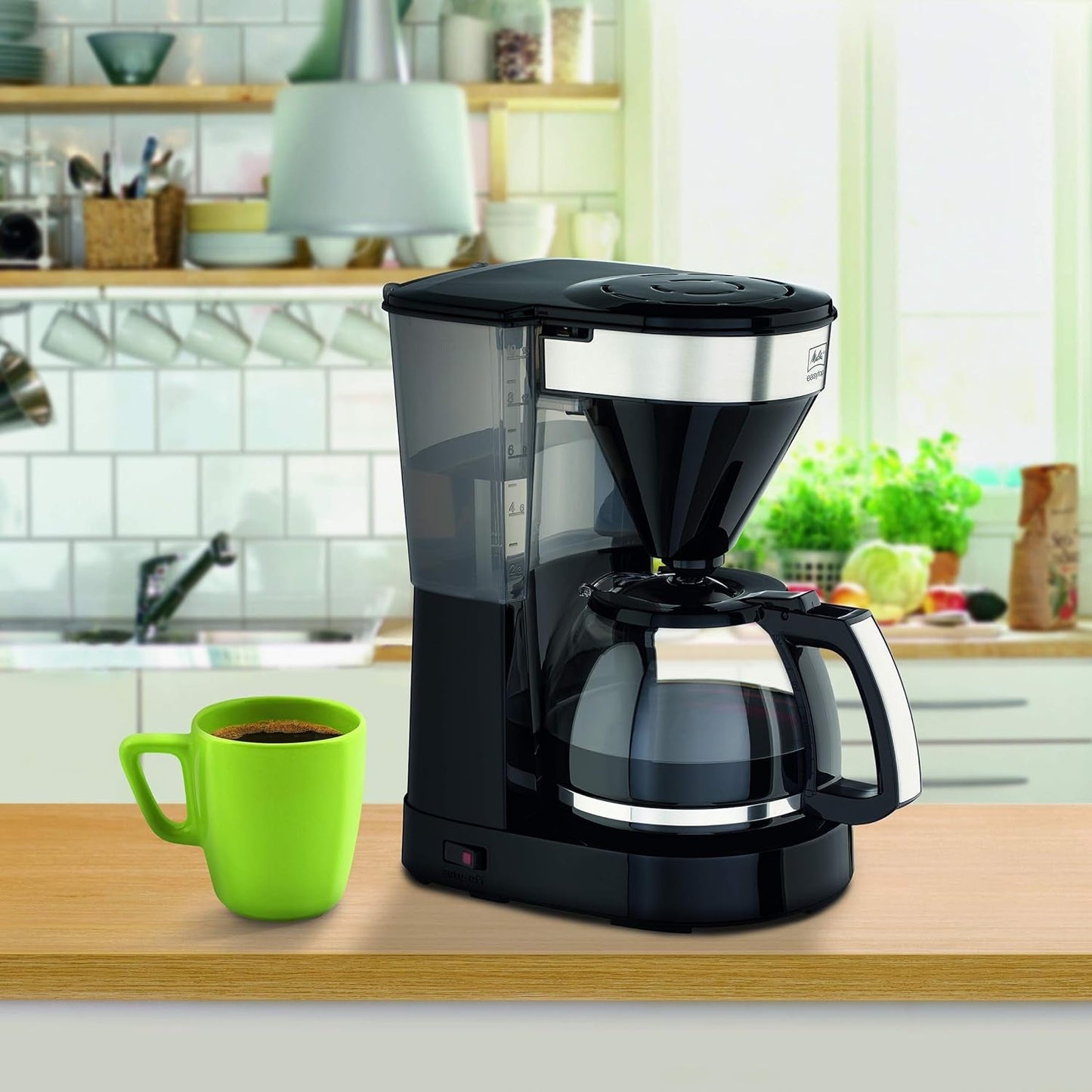 Melitta Easy Top - Macchina per caffè espresso con filtro e caraffa in vetro, per un massimo di 10 tazze di caffè, nero/acciaio inossidabile