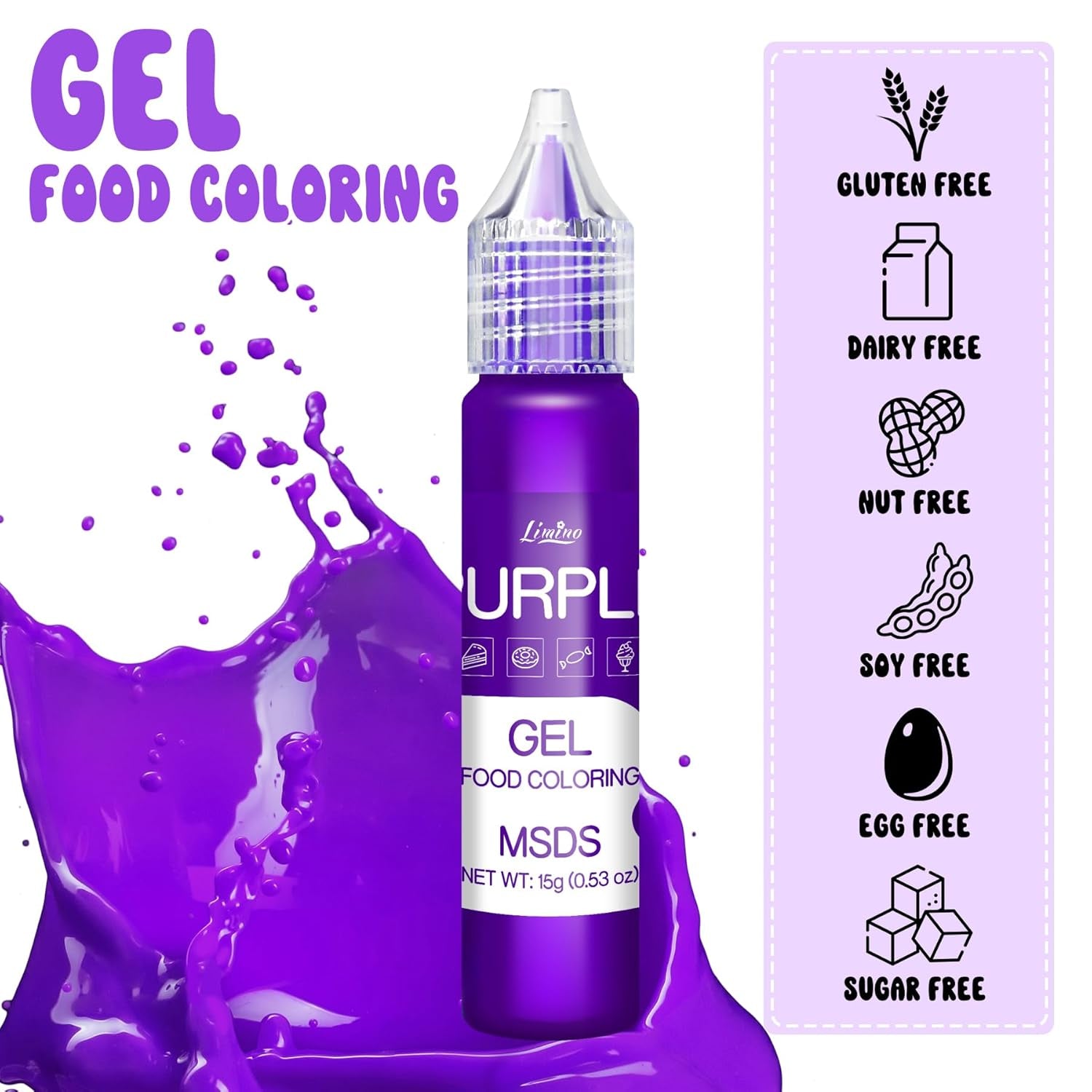 Colorante alimentare in gel - Colorante alimentare arcobaleno per torte, dolci, biscotti, amaretti - Colorante alimentare concentrato senza zucchero per decorare torte, bevande, uova di Pasqua, slime - 15 g ciascuno