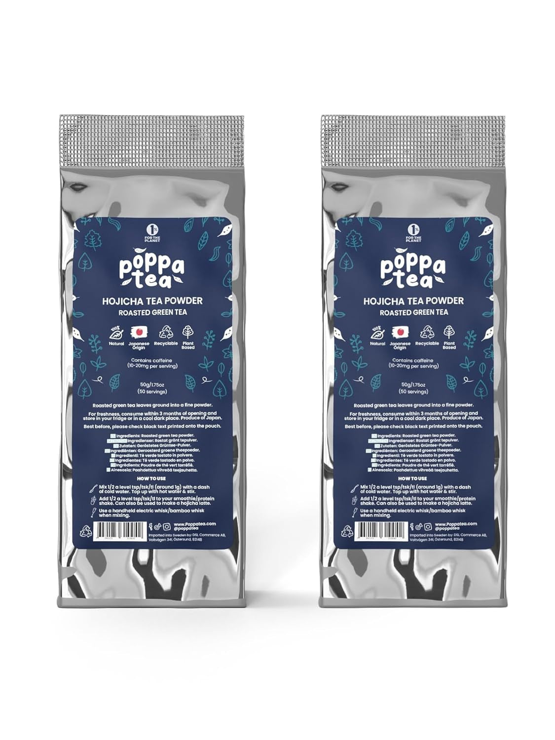 Poppatea Hojicha Tea Powder - Tè verde tostato (sacchetto di ricarica da 50 g)