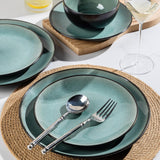 GBhome Set di stoviglie in porcellana per 4 persone, 12 pezzi, smalto reattivo, fatto a mano, adatto per microonde e lavastoviglie, set di ciotole e piatti, colore petrolio GDW025WB-EU