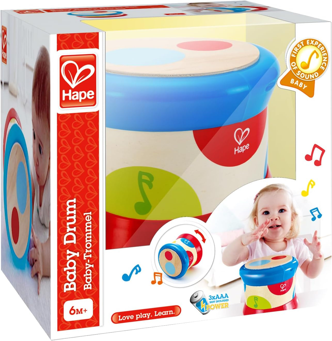 Tamburo per bambini Hape | Giocattolo musicale rotolante per i più piccoli per imparare il ritmo e i diversi suoni, funzionamento a batteria, a partire da 6 mesi Baby Toys Naty Shop