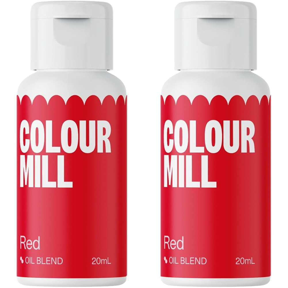 Color Mill Rosso Colorante alimentare a base di olio - Colorante alimentare per cioccolato, fondente, muffin, torte, dolci, macarons - Colorante alimentare per decorare torte - 20 ml (confezione da 2)