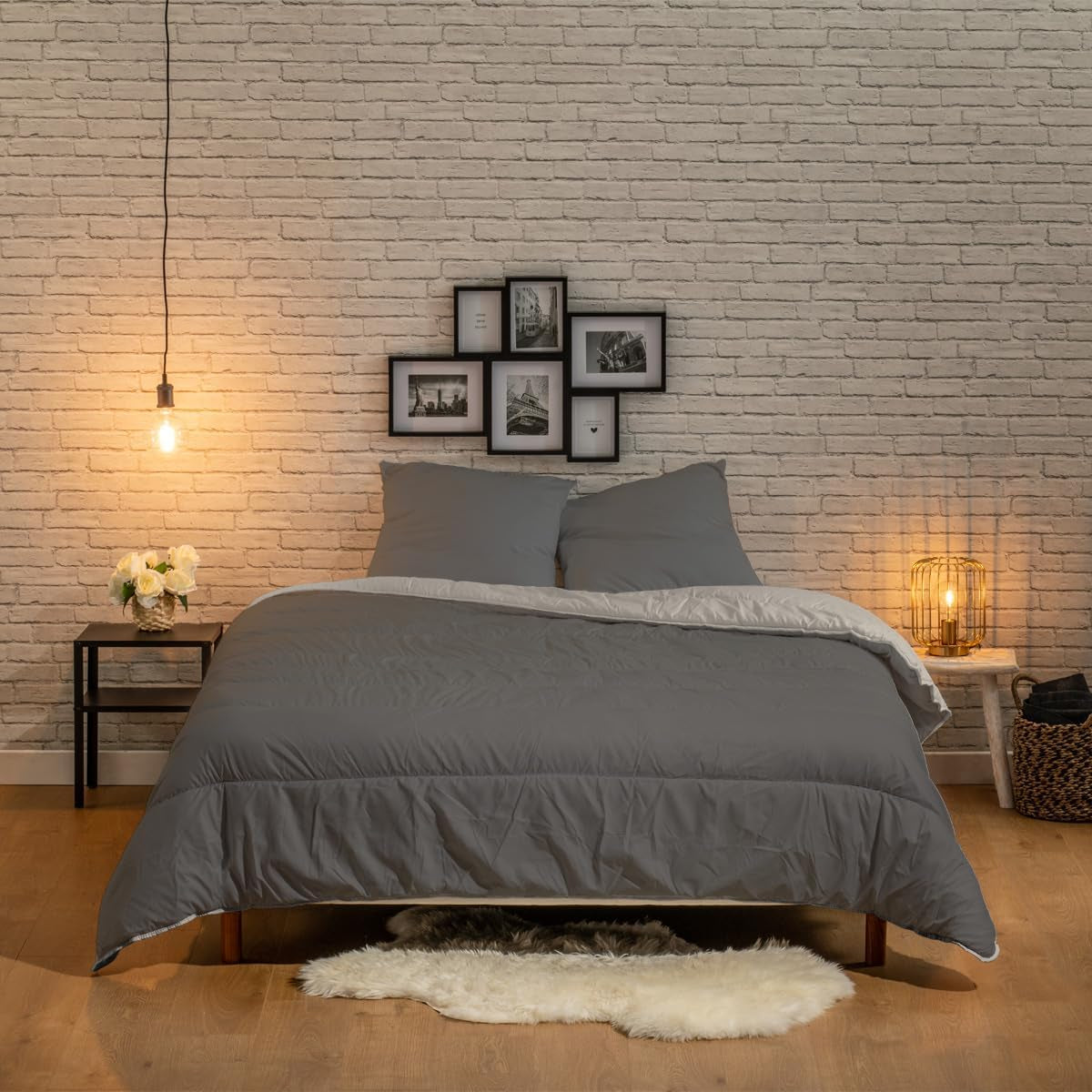 Trapunta reversibile bicolore Bleu Câlin per 2 persone, microfibra, bordeaux/pepe, 220X240 cm Trapunte e trapunte Naty Shop Grafite/argilla refrattaria 220 X 240 Cm