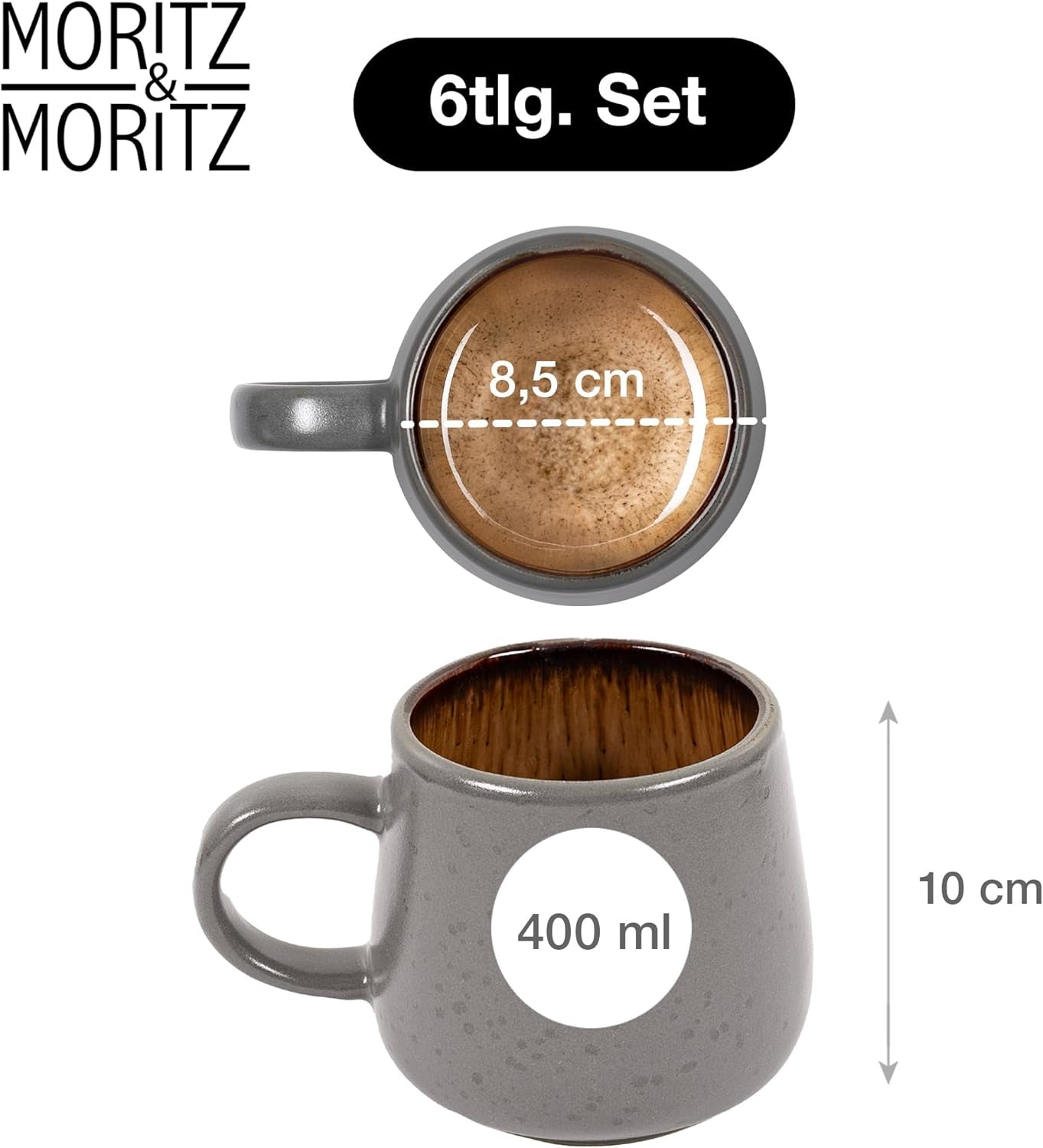 Moritz & Moritz SOLID Servizio stoviglie stoneware 24 pezzi per 6 - servizio stoviglie per 6 composto da 6 piatti piani, 6 piattini, 6 piatti piani e 6 tazze con manici