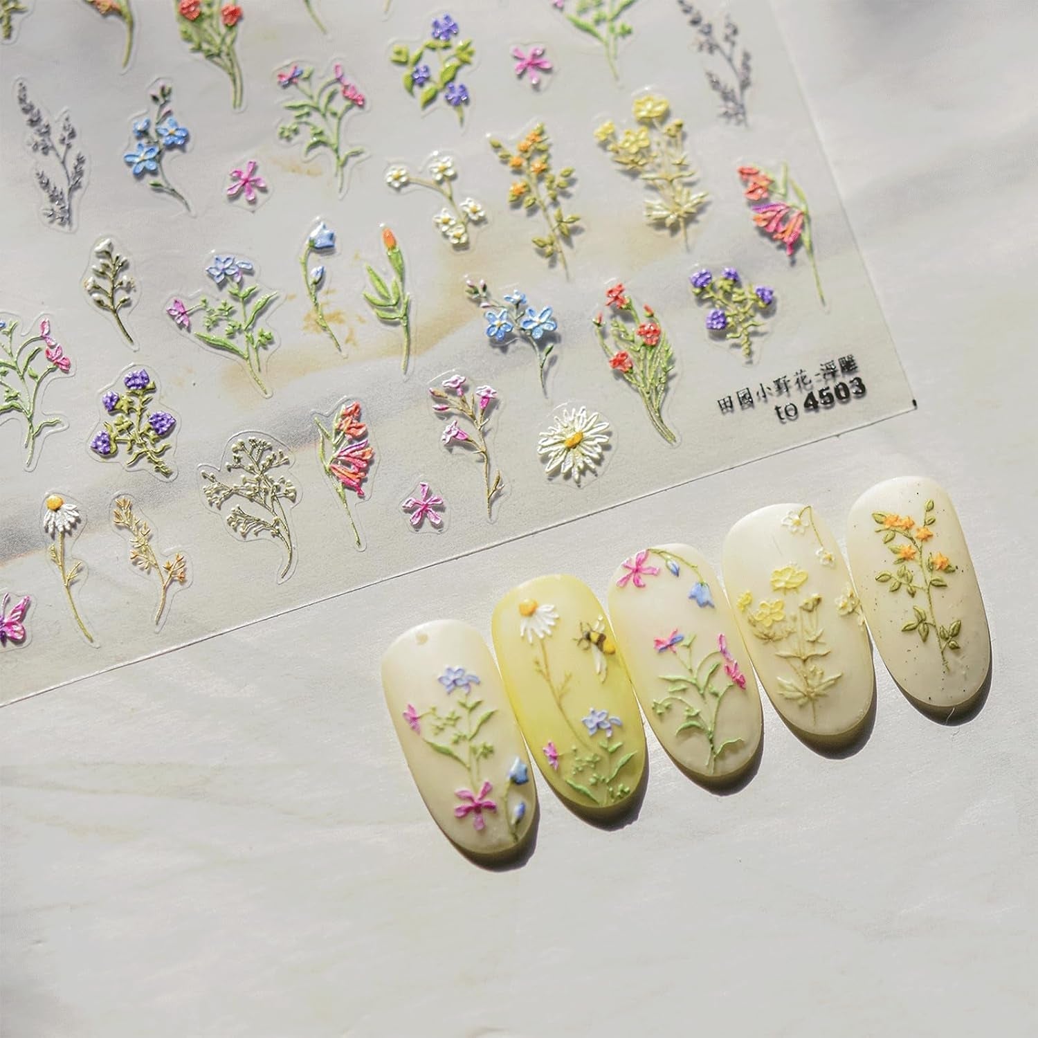 JMEOWIO 3D Nagelsticker Blumen Nail Art Sticker Selbstklebend Nagelaufkleber 5D Stereoscopico Frühling Sommer Blumen Dekoration Nageldesign Zubehör 1 Blatt