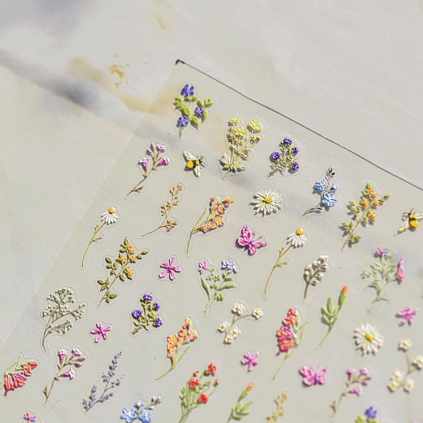 JMEOWIO 3D Nagelsticker Blumen Nail Art Sticker Selbstklebend Nagelaufkleber 5D Stereoscopico Frühling Sommer Blumen Dekoration Nageldesign Zubehör 1 Blatt