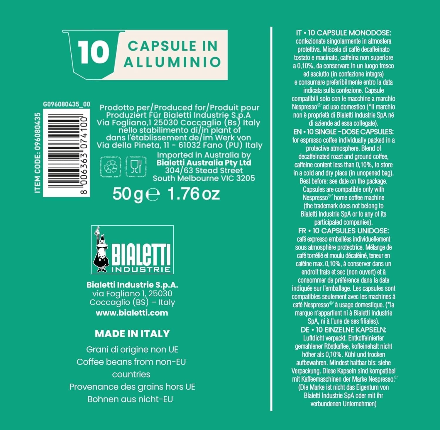 - Capsule Kaffee compatibili Nespresso® – decaffeinato – 10 capsule (confezione da 5)