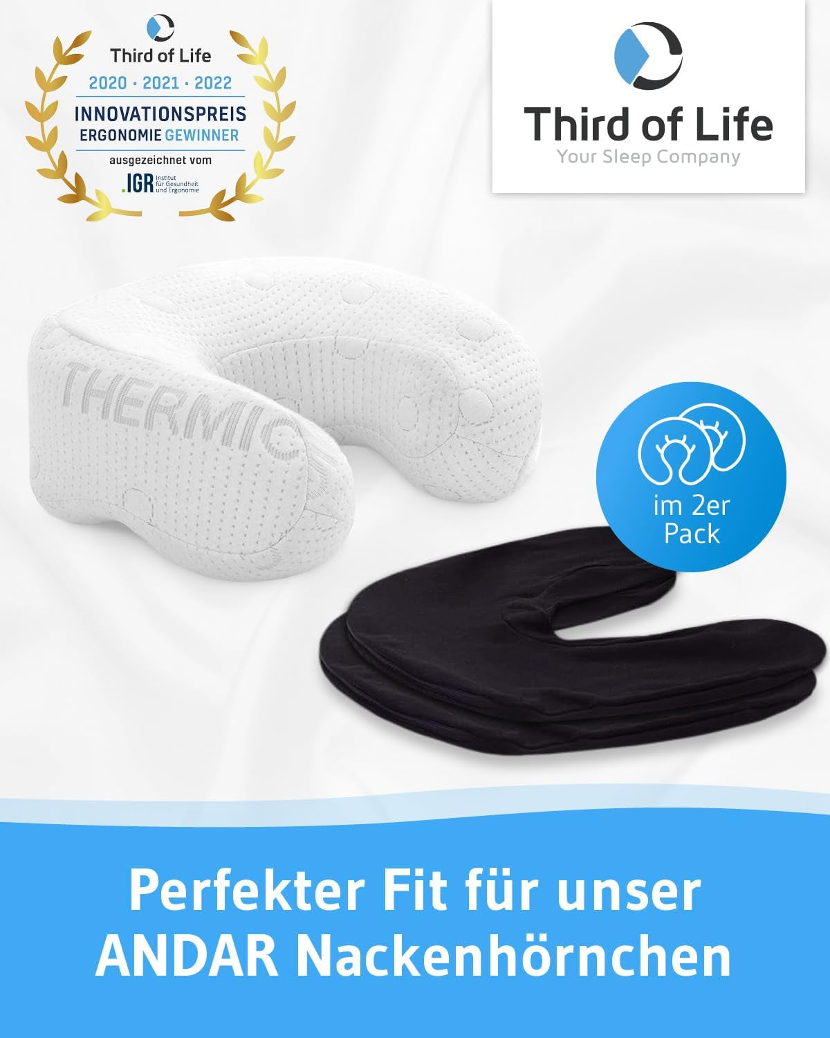 Federa nera confezione doppia perfetta per cuscini collo ANDAR Cotone makò (doppio jersey) Non stirare e asciugare in asciugatrice Set di 2 federe con cerniera Cuscini ortopedici cervicali certificati Oeko-Tex Naty Shop